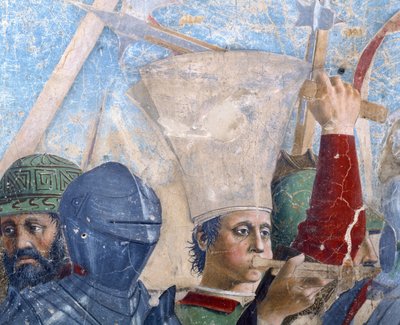 A lenda da verdadeira cruz, a batalha de Heraclius e Chosroes, detalhe de um trompetista, completou 1464 afrescos de Piero della Francesca
