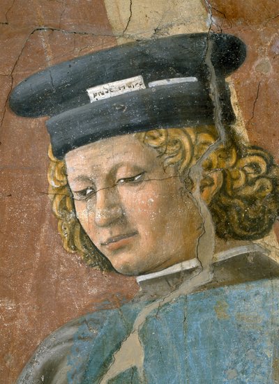 A Lenda da Verdadeira Cruz, A Tortura do Judeu, detalhe do torturador, completou 1464 afrescos de Piero della Francesca
