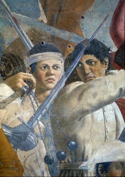 A Lenda da Verdadeira Cruz, a Vitória de Heráclio e a Execução de Chosroes, detalhe de Heráclio e de Chosroes, completou 1464 afrescos de Piero della Francesca