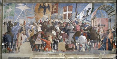 A Vitória de Heráclio e a Execução de Chosroes, 628 AD, do Ciclo da Verdadeira Cruz, completaram 1464 de Piero della Francesca