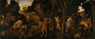A Hunting Scene, c.1494-1500 (tempera e óleo transferidos para Masonite) de Piero di Cosimo