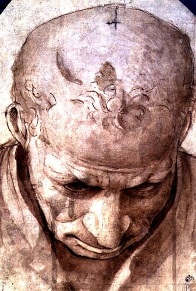 Cabeça de um Homem Idoso (caneta, tinta castanha e lavagem) de Piero di Cosimo