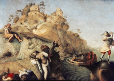 Perseus Freeing Andromeda, detalhe (1510, óleo sobre tela) de Piero di Cosimo