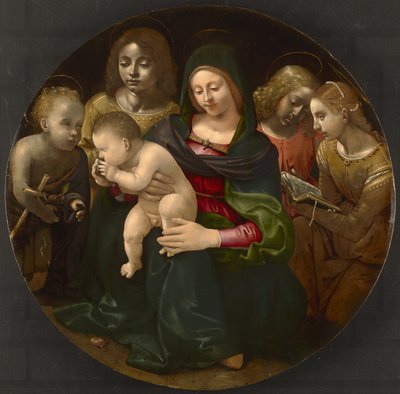Virgem e Criança com o jovem São João Batista, Santa Cecília e Anjos, c.1505 de Piero di Cosimo