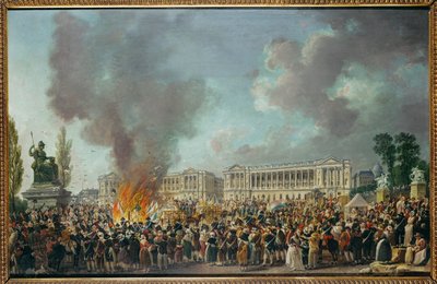 Os emblemas da monarquia são queimados na Praça da Concórdia ... de Pierre Antoine (attr. to) Demachy
