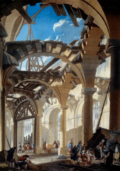 Construção do novo salão em Paris Pintura de Pierre Demachy de Pierre Antoine Demachy