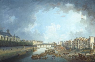 A Diocese do Arcebispo, Ponte Tournelle e Port Saint-Bernard vista da Câmara Municipal de Paris, por Pierre Antoine Demachy de Pierre Antoine Demachy