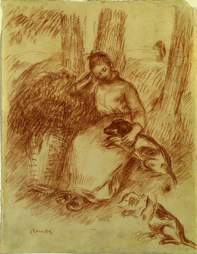Camponesa com cachorro de Pierre-Auguste Renoir