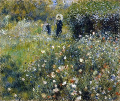 Mulher com sombrinha num jardim de Pierre-Auguste Renoir
