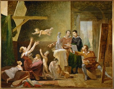 O atelier de Francesco Albani (pintura sobre tela) de Pierre-Jérôme Lordon