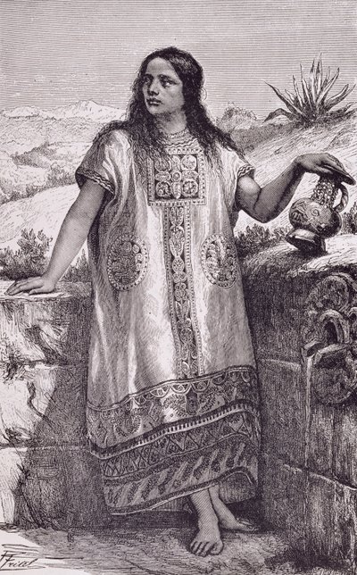 Jovem rapariga tolteca, de "The Ancient Cities of the New World", de Claude-Joseph-Desire Charnay, pub. 1887 (gravura) de Pierre (after) Fritel