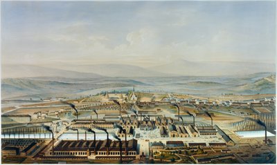 Vista das oficinas Creusot e Chateau de la Verrerie, litografia após aquarela de Pierre Tremaux (1818-1895) de Pierre (after) Tremaux