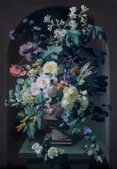 Vaso de flores com mimosas e vaso de flores com cacho de uvas (Peer) de Pierre Adrien Chabal Dussurgey