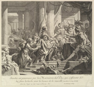 Sancho Perseguido pelos meninos da cozinha do duque, século XVIII. de Pierre Alexandre Aveline