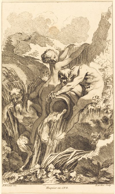 Sátiro, Ninfa e Deus do Rio, em ou após 1736. de Pierre Alexandre Aveline