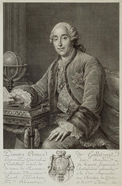Retrato do príncipe Dmitry Mikhailovich Golitsyn 1721-1793, 1762 de Pierre Alexandre Tardieu