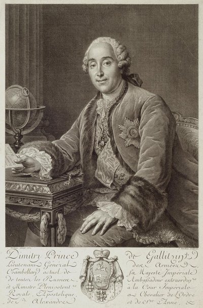 Retrato do príncipe Dmitry Mikhailovich Golitsyn 1721-1793, 1762 de Pierre Alexandre Tardieu