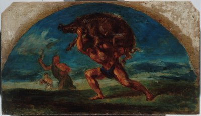 Esboço para o Salon de la Paix no Hôtel de Ville em Paris: Hércules e o Javali de Erymanthem, segundo Delacroix, entre 1852 e 1854 (óleo) de Pierre Andrieu