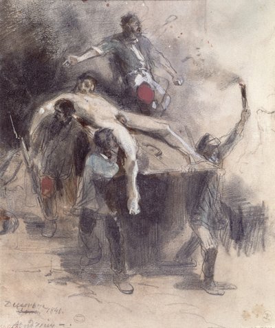 Homens carregando um cadáver, 23 de fevereiro de 1848 (guache) de Pierre Andrieu