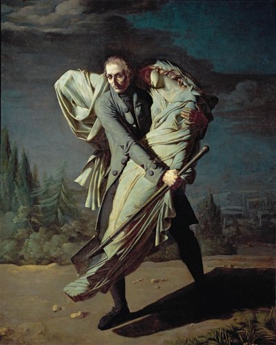 O jovem e a sua filha ... (óleo sobre tela) de Pierre Antoine Augustin Vafflard