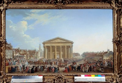 Cerimónia de colocação da primeira pedra da nova Igreja de Santa Geneviève em 6/09/1764 perto da Pintura do Panteão de Pierre Demachy (1723-1807) 1765. Dim. 81 x 1,29 m Paris, musee Carnavalet - Cerimónia de colocação da primeira pedra da nova Igreja de Sã de Pierre Antoine Demachy