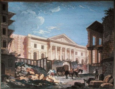 Construção da Academie de Chirurgie, Paris, c.1780-89 (gouache sobre papel) de Pierre Antoine Demachy