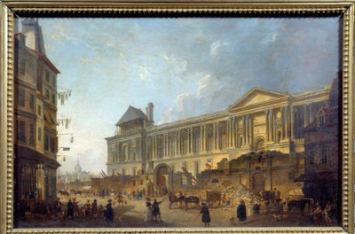 Vista da colunata da Rua do Louvre com o canteiro de obras em frente ao Palais du Louvre. Pintura de Pierre Antoine Demachy (1723-1807) 1772 de Pierre Antoine Demachy