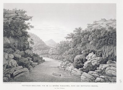 Nova Holanda: Vista do Rio Waragamba nas Montanhas Azuis, de &39;Voyage Autour du Monde (1817-20)&39;, de Louis Claude Desaulses de Freycinet (1779-1842) gravado por Schroeder, publicado em 1822-24 (li de Pierre Antoine Marchais