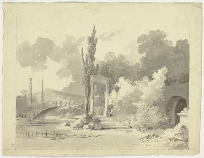 Vista do parque de Versalhes: Ponte em arco com colunas de aproximação de Pierre Antoine Mongin