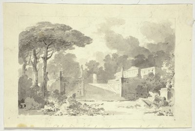 Vista do parque de Versalhes: Escadaria Monumental, Pedestal e Templo de Pierre Antoine Mongin