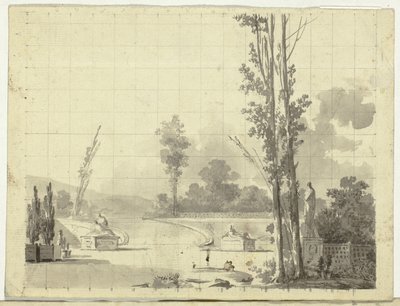 Vista do parque de Versalhes: Escadaria e dois choupos de Pierre Antoine Mongin