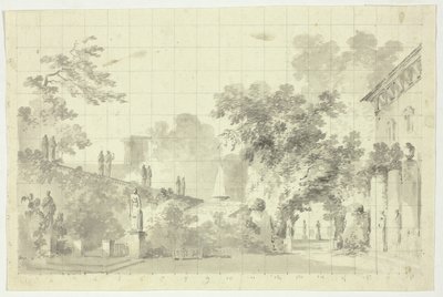 Vista do parque de Versalhes: Estátuas e uma fonte de Pierre Antoine Mongin