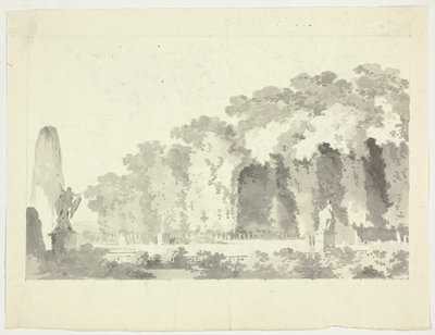 Vista do parque de Versalhes: Árvores e estatuária de Pierre Antoine Mongin