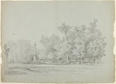 Vista do Parque de Versalhes: Paisagem com Coluna Memorial e Bosque de Árvores de Pierre Antoine Mongin