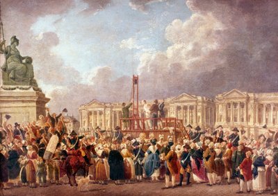 Execução por guilhotina em Paris durante a Revolução Francesa, 1790 1793-1807 de Pierre Antoine de Machy
