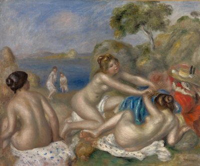 Banhistas brincando com um caranguejo, c.1897 (óleo sobre tecido) de Pierre Auguste Renoir