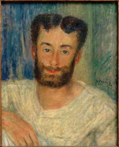 Retrato de um jovem barbudo com um colete recortado (remador de Bougival) de Pierre Auguste Renoir