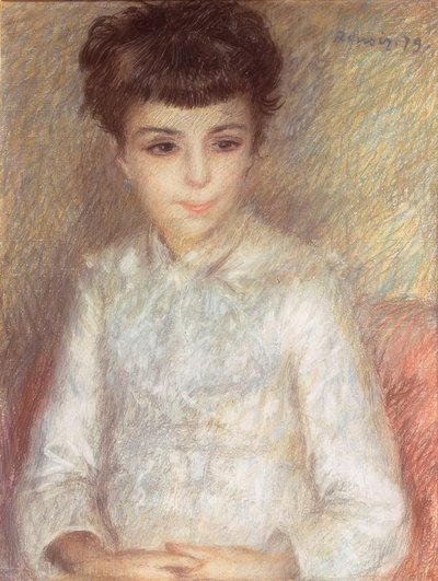 Retrato de uma jovem garota com cabelos castanhos de Pierre Auguste Renoir