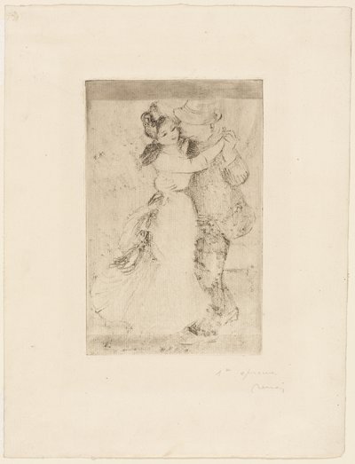 Dança no campo, c.1890 (gravura em castanho-cinza sobre papel marfim) de Pierre Auguste Renoir