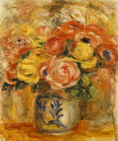 Flores em um vaso azul e branco; Flores em um vaso azul e branco, 1915 de Pierre Auguste Renoir