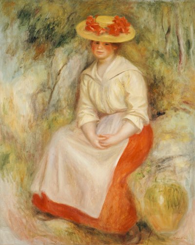 Gabrielle em um chapéu de palha, 1900 de Pierre Auguste Renoir