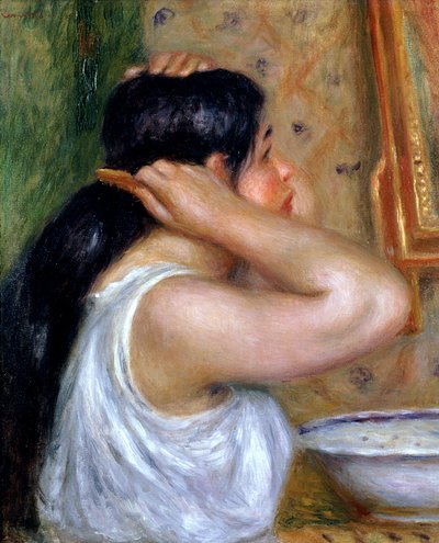 Garota penteando seu cabelo, 1907-8 de Pierre Auguste Renoir