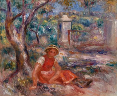 Garota ao pé de uma árvore de Pierre Auguste Renoir