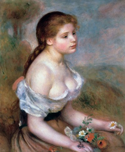 Menina com flores, c1900 de Pierre Auguste Renoir