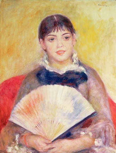 Menina com fã de Pierre Auguste Renoir