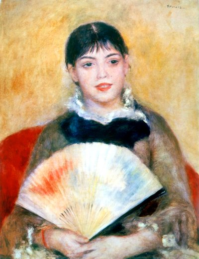 Menina com um fã, 1881 de Pierre Auguste Renoir