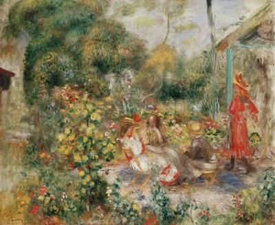 Meninas em um jardim em Montmartre; Meninas em um jardim em Montmartre, c.1893-5 de Pierre Auguste Renoir