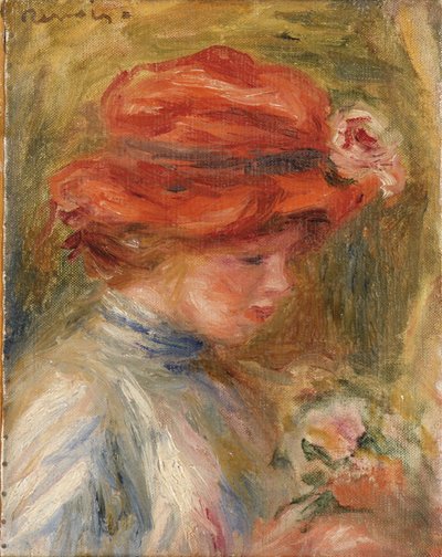 Mulher jovem com um chapéu vermelho de Pierre Auguste Renoir