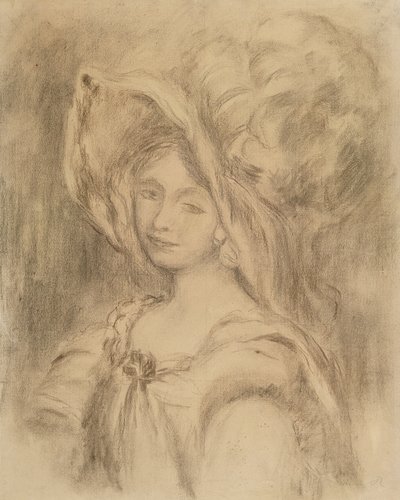 Mme Dieterle em um chapéu, c.1896 (carvão sobre papel) de Pierre Auguste Renoir