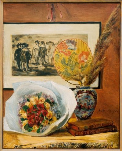 Natureza morta com buquê e ventilador de Pierre Auguste Renoir